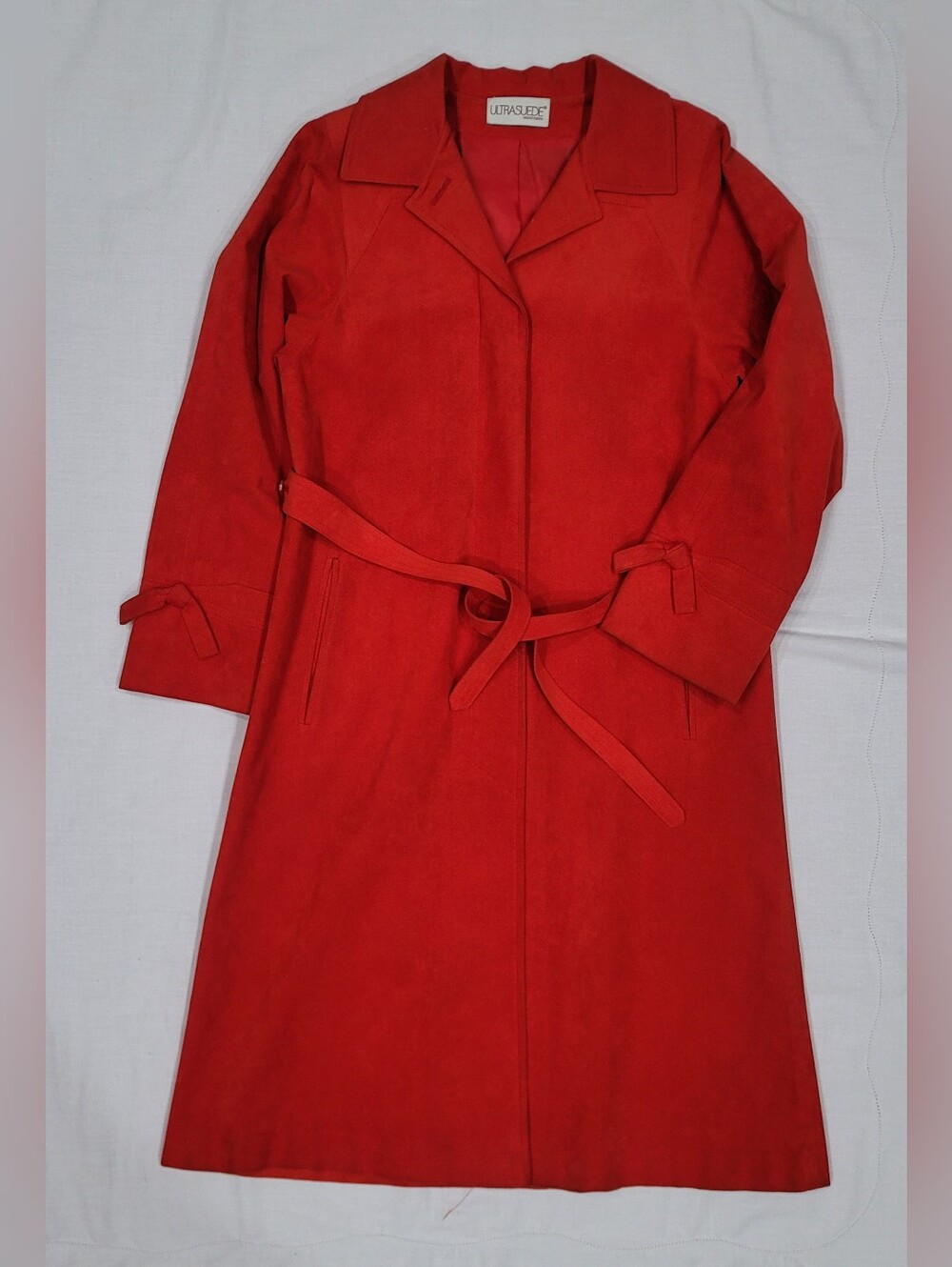 Red Belted Suede Leather Trench Coat Size 4